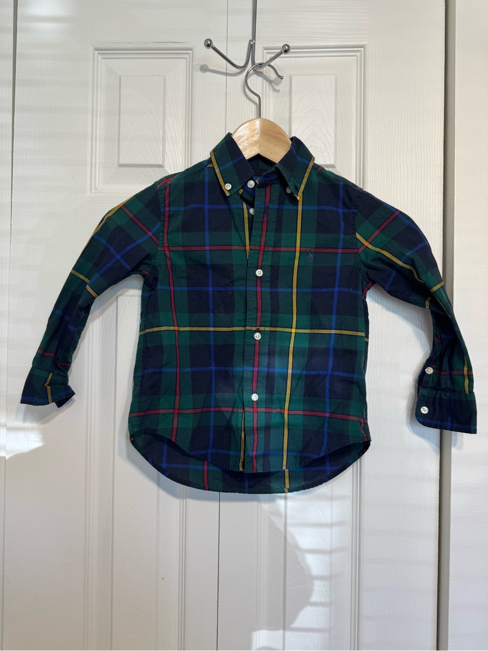 Ralph Lauren Green Plaid Button-Down Shirt size 3T 100%cotton